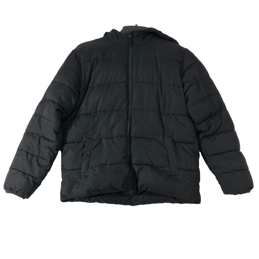 Swiss Tech Puffer Coat Youth Large 10/12 Black Warm Full-Zip Hooded Jacket Child